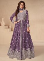 Chinnon Silk Purple Wedding Wear Embroidery Work Readymade Indo Western